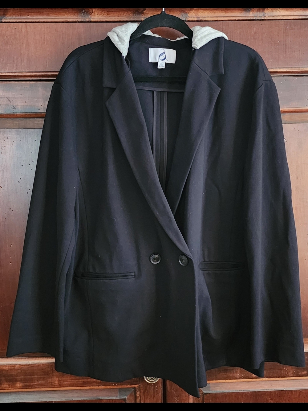 Lou & Grey Loft Black Ponte Knit Blazer Jacket With Removable Hood, XL, Oversize
